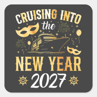 Ins neue Jahr 2027 cruisen Quadratischer Aufkleber