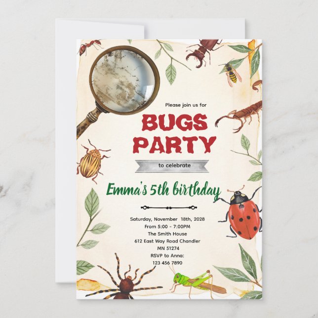 Insect Bugs Birthday party Invitation (Devant)