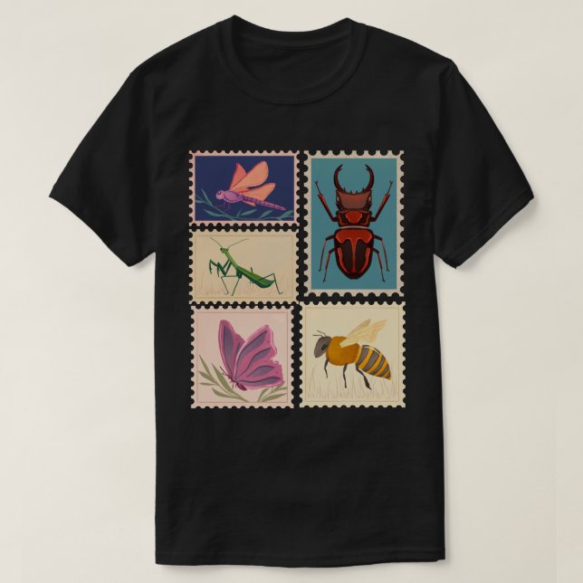 Insects Vintage Postage Stamps T-Shirt (Design vorne)