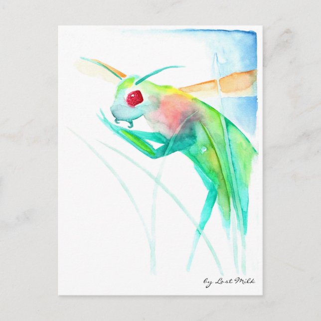Insekt Gottesanbeterin in bunten Aquarellfarben Postkarte (Vorderseite)