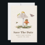 Insekten Pilz-Wald-Natur Kinderdusche Save The Date<br><div class="desc">Nature Storybook Seite inspiriert Babydusche Save the Date mit Abbildung von zwei Pilzen umgeben von Motte,  Biene,  Grashüpfer und Schnecke.</div>