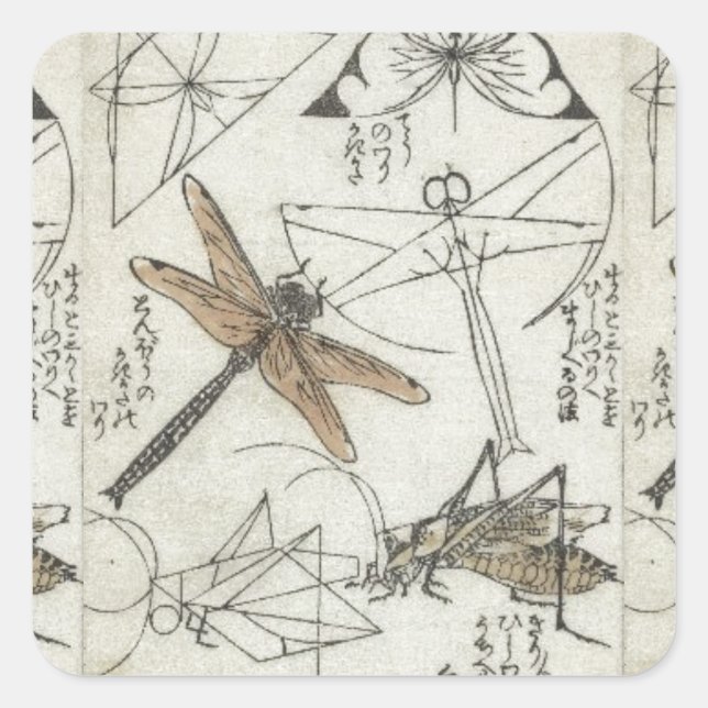 Insekten von Katsushika Hokusai Quadratischer Aufkleber (Vorderseite)