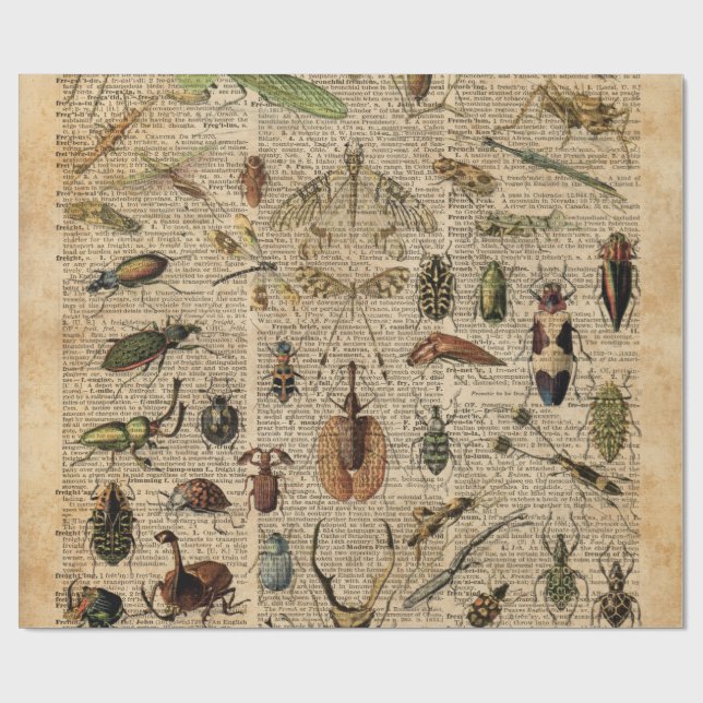 Insekten-Wanzen-Vintage Geschenkpapier (Flach)