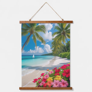 "Insel Bliss: Blumenstrauß-Tapestes Wandteppich Mit Holzrahmen
