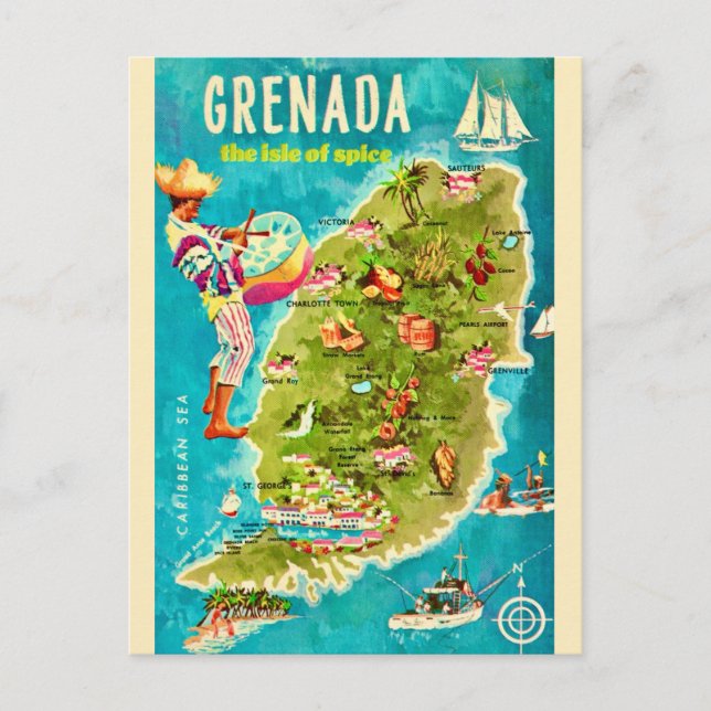 Insel Grenada Karte Postkarte (Vorderseite)