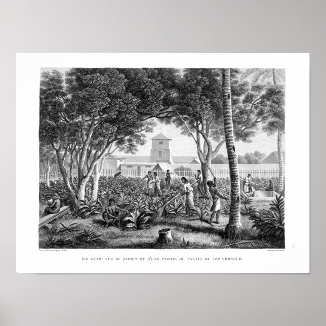 Insel Guam: Einheimische bei der Arbeit im Garten  Poster (Vorne)