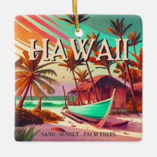 Insel Hawaii Tropischer Sonnenuntergang Palme Souv Keramikornament