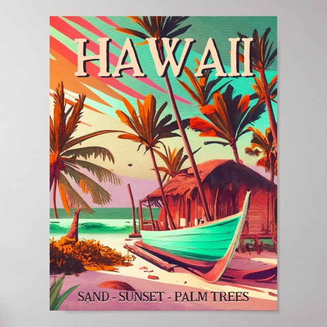 Insel Hawaii Tropischer Sonnenuntergang Palme Souv Poster (Vorne)