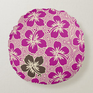 Insel Hibiskus Hawaiian Pinstrick Reversible Rundes Kissen