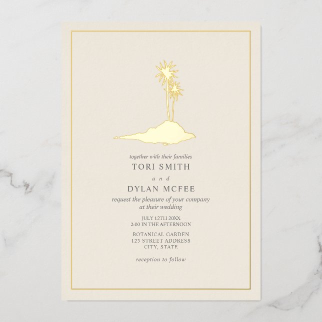 Insel Hochzeit von Weißcreme Folieneinladung (Vorderseite)