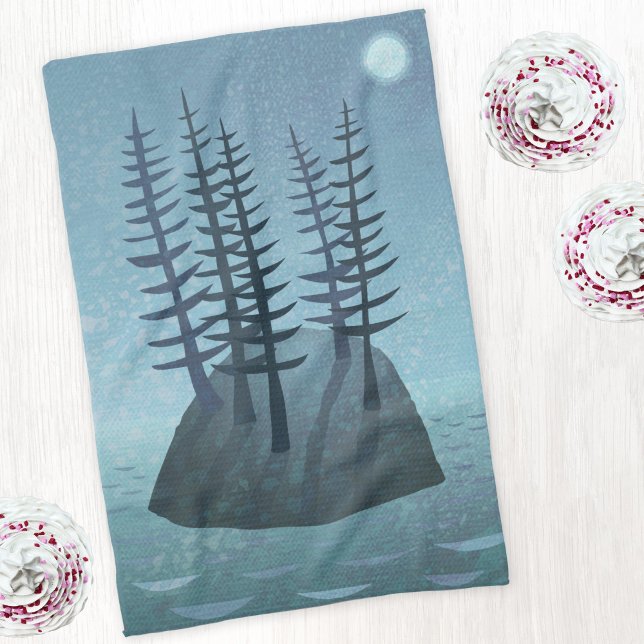 Insel im Ozean Art Geschirrtuch (Island with pine trees art kitchen tea towel)