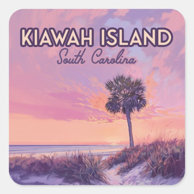 Insel Kiawah South Carolina Beach Palm Tree Quadratischer Aufkleber (Vorderseite)