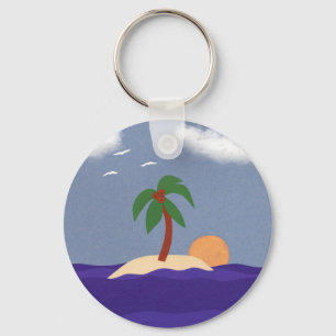 Insel mit Palmen, Sonnenuntergang und Seaguls Schlüsselanhänger