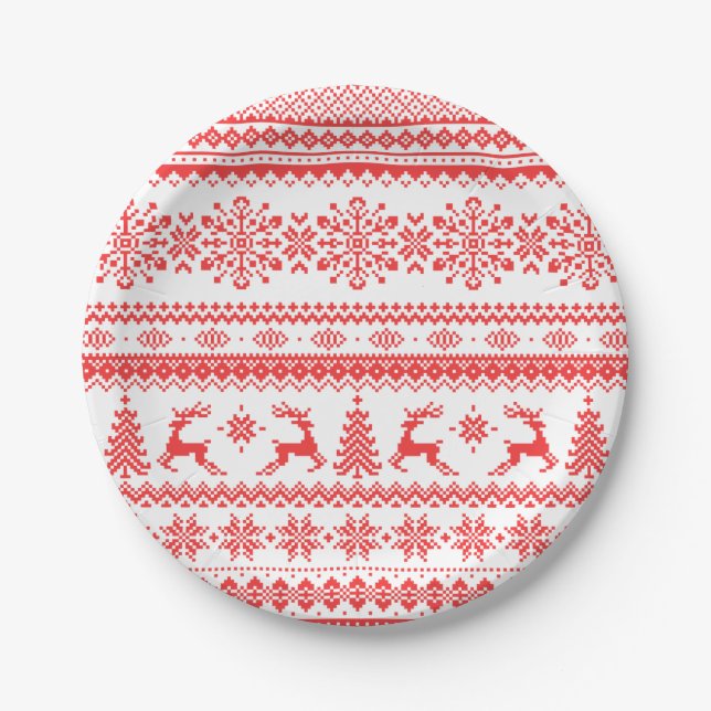 Insel-Mustermonogramm der Weihnachtsstrickjacke Pappteller (Vorderseite)