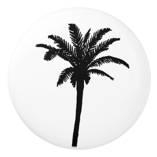 Insel-Palme-Silhouette in Schwarzweiss Keramikknauf (Vorderseite)