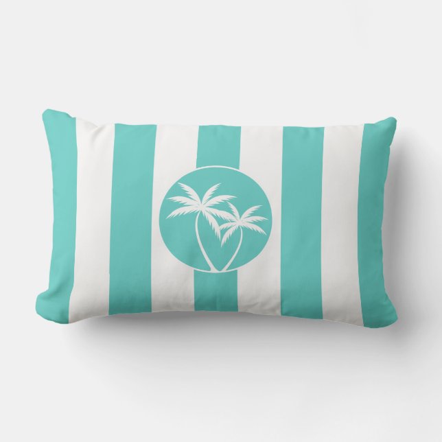 Insel Palms Beach Aqua Streifen Muster Lendenkissen (Vorderseite)