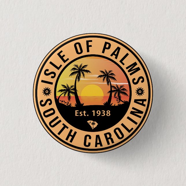 Insel Palms Florida Retro Sunset Souvenir Button (Vorderseite)