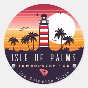 Insel Palms Leuchtturm SC Retro Sunset Souvenirs Runder Aufkleber