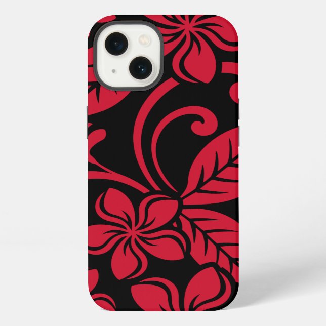 INSEL PLUMERIA (SCHWARZ/ROT) iPhone HÜLLE (Rückseite)