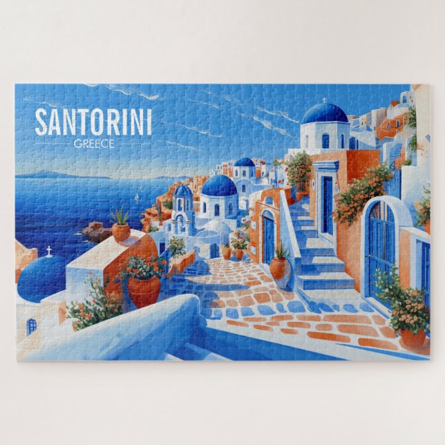 Insel Santorin Illustration | Art der Reise (Horizontal)