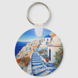Insel Santorin Illustration Art der Reise Schlüsselanhänger