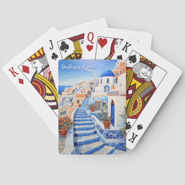 Insel Santorin Illustration | Art der Reise Spielkarten (Rückseite)