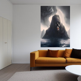 Insel Skull im Meer | AI Art Poster