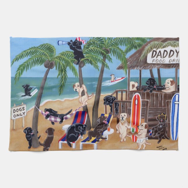 Insel-Sommer-Ferien Labradors Malerei Küchentuch (Horizontal)
