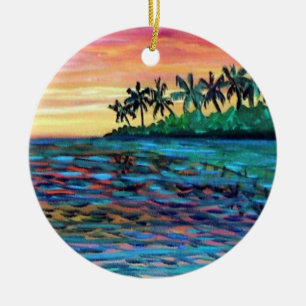 Insel-Sonnenuntergang-Weihnachtsverzierung Keramikornament
