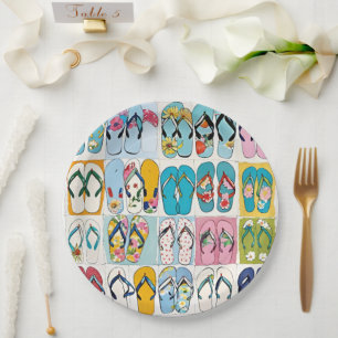 Insel Summer Beach Urlaub Floral Flip Flops Pappteller