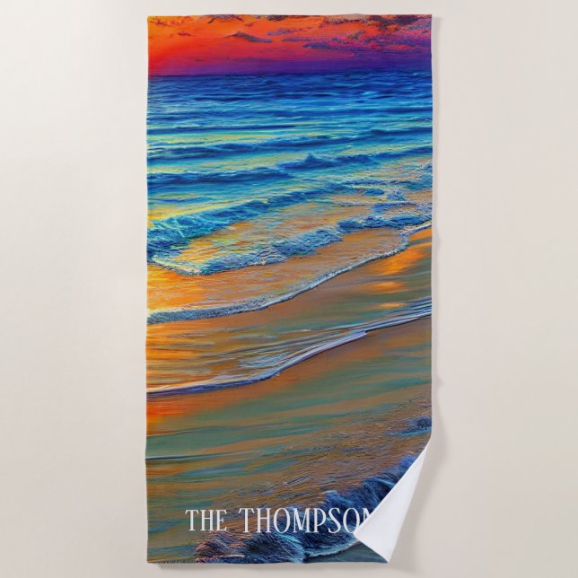 Insel Sunset mit Personalisiertem Namen Strandtuch (Vorderseite)