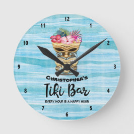 Insel Tiki Bar Mit Monogramm Runde Wanduhr