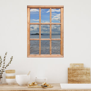 Insel- und Ozeanansicht aus einem Fenster Poster