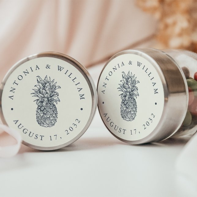 Insel Vintage Ananas-Gastgeschenk Hochzeit Runder Aufkleber (Von Creator hochgeladen)