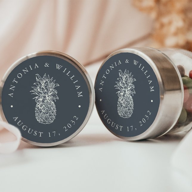 Insel Vintage Ananas-Gastgeschenk Hochzeit Runder Aufkleber (Von Creator hochgeladen)