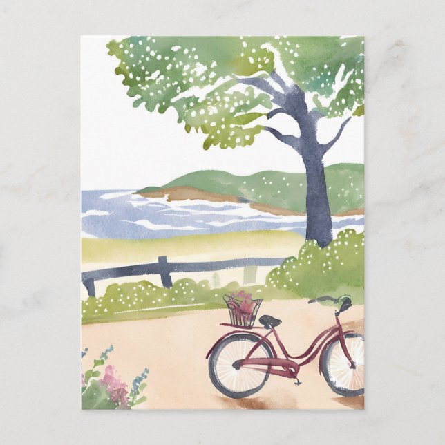 Inselfahrrad | Martha's Vineyard Watercolor Postkarte (Vorderseite)