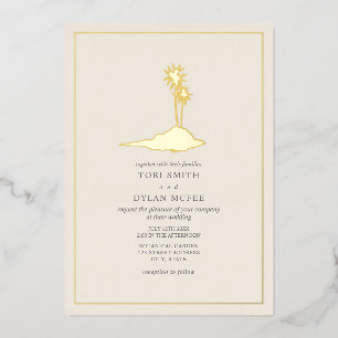 Inselhochzeit in Off-White-Cream Folieneinladung