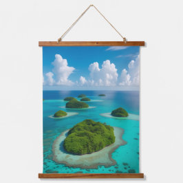 "Inseln der Ruhe: Tropisches Archipel Wandteppich Mit Holzrahmen