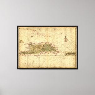 Inseln von Hispaniola- und Puerto- Ricokarte Leinwanddruck