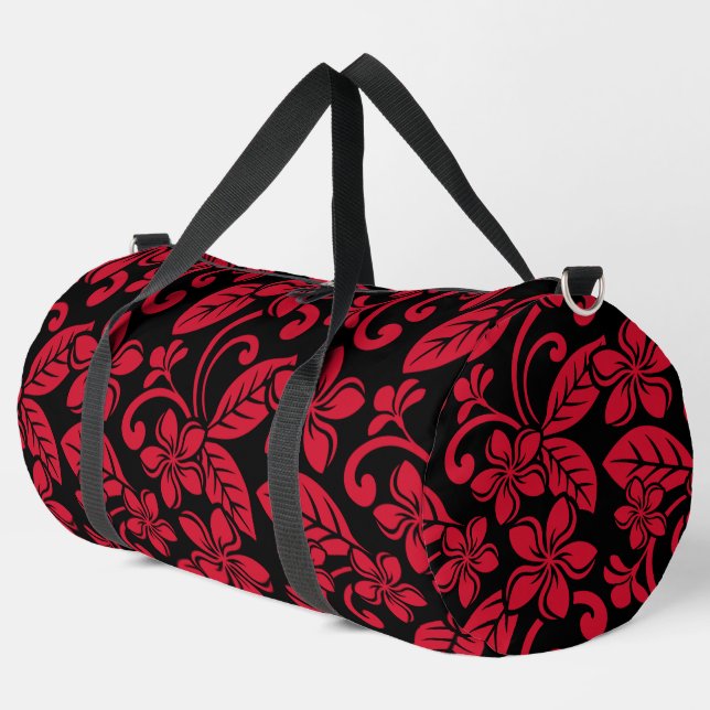 INSELPLUMERIA-MUSTER IN SCHWARZ/ROT DUFFLE BAG (Linke Ecke)