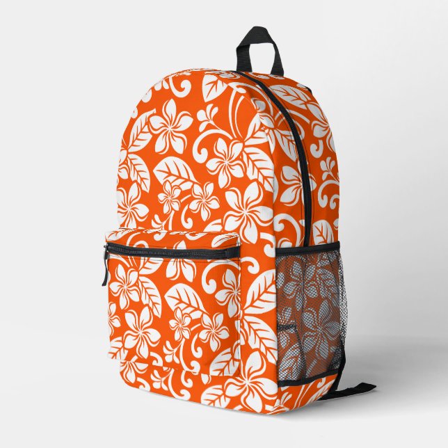 INSELPLUMERIA-MUSTER IN SEHR ORANGE BEDRUCKTER RUCKSACK (Rückseitige Ecke Rechts)