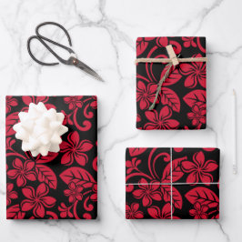 INSELPLUMERIE (SCHWARZ/ROT) GESCHENKPAPIER SET