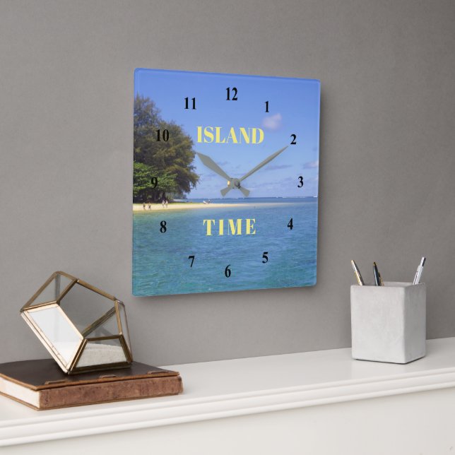 INSELZEIT/SEE- UND SAND-Acrylmauer-Uhr Quadratische Wanduhr (Büro)