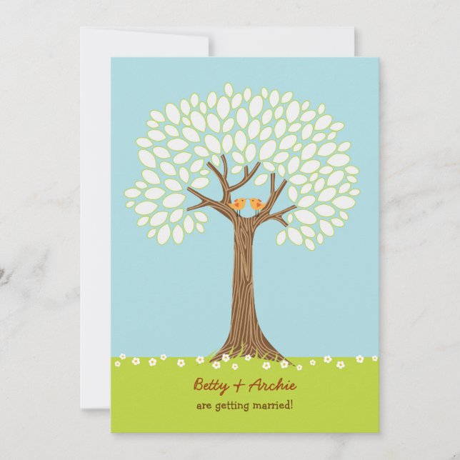 Inséparables dans un Faire-part de mariage d'arbre (Devant)