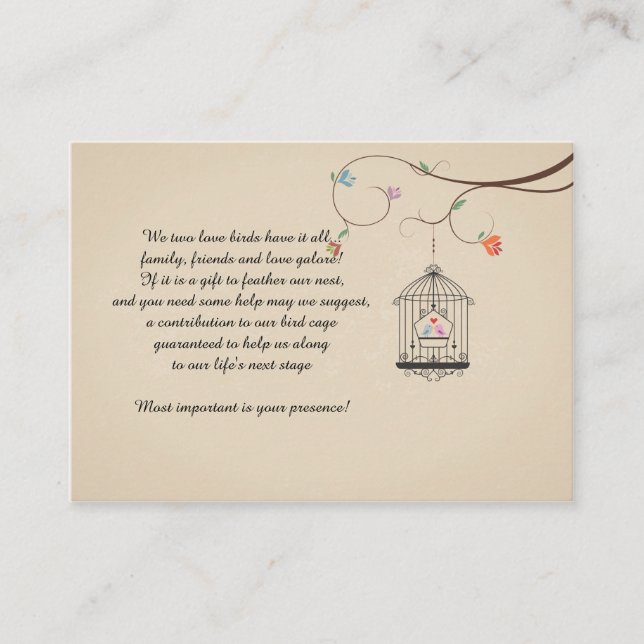 Inséparables désirant carte de cage pour oiseaux ( (Devant)