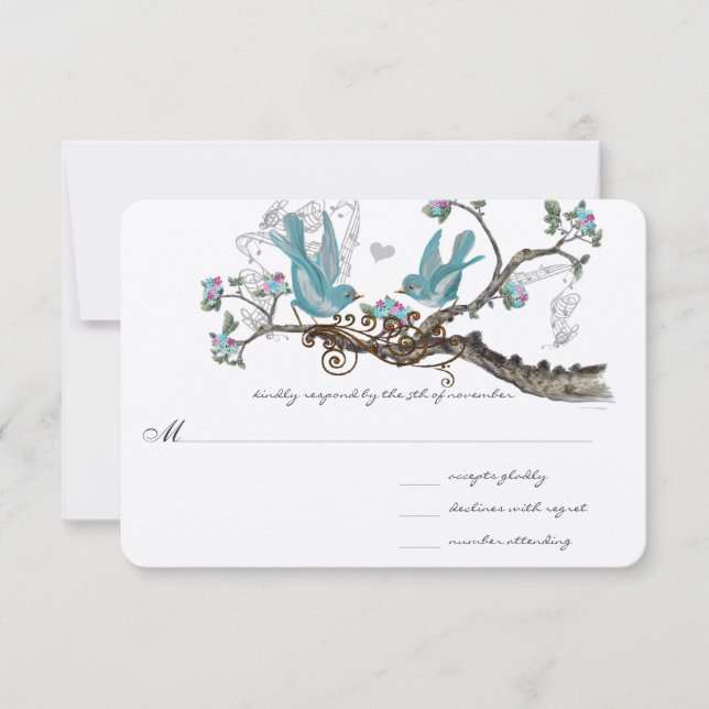 Inséparables forestiers Aqua Pink Wedding RSVP (Devant)