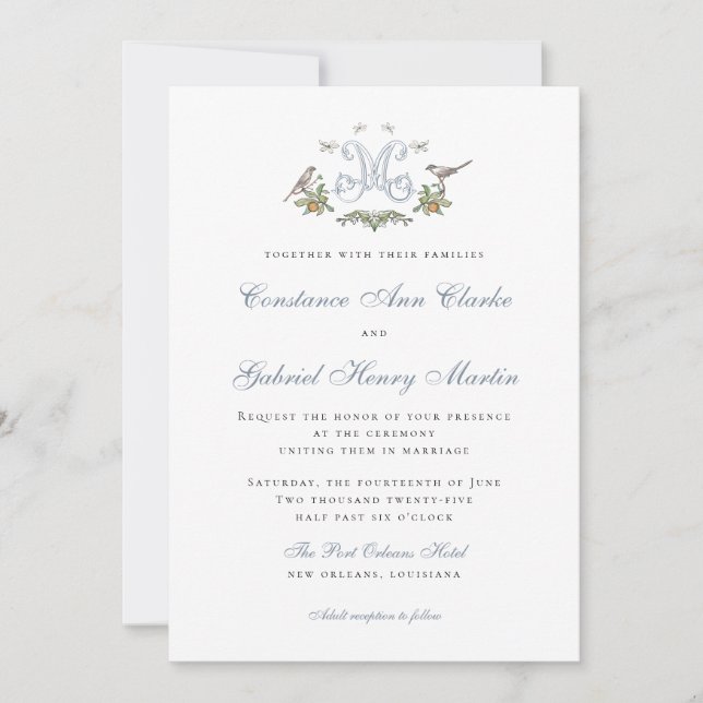 Inséparables "M" Faire-part de mariage Monogramme (Devant)