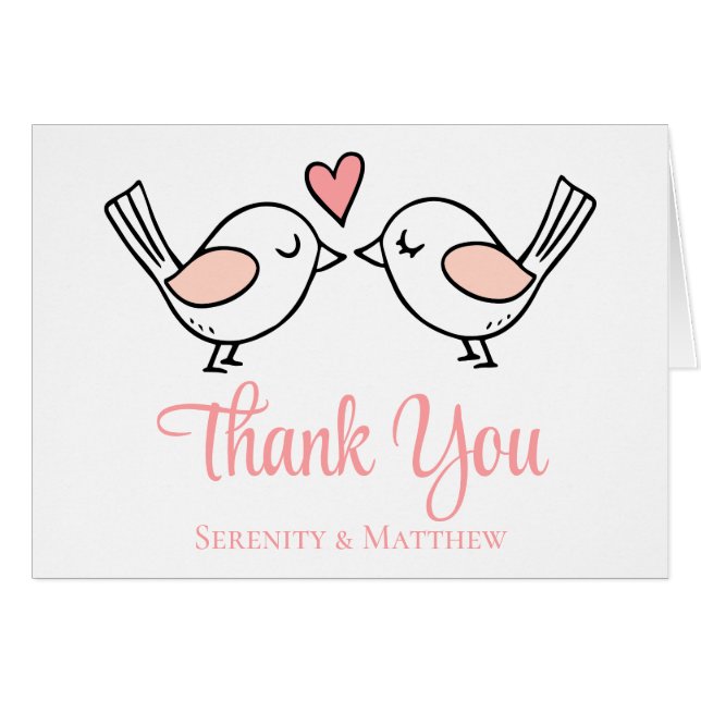 Inséparables mignons Pink Lovebirds Mariage Merci (Devant Horizontal)