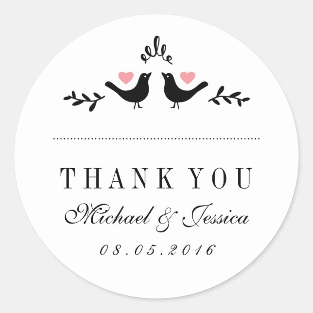Inséparables Petit Coeur Mariage Merci Sticker (Devant)