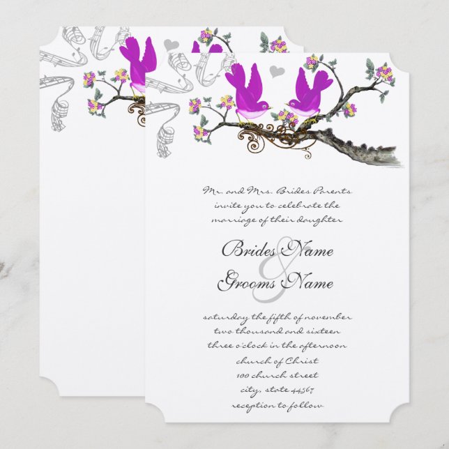 Inséparables vintages Invitation de mariage jaune  (Devant / Derrière)